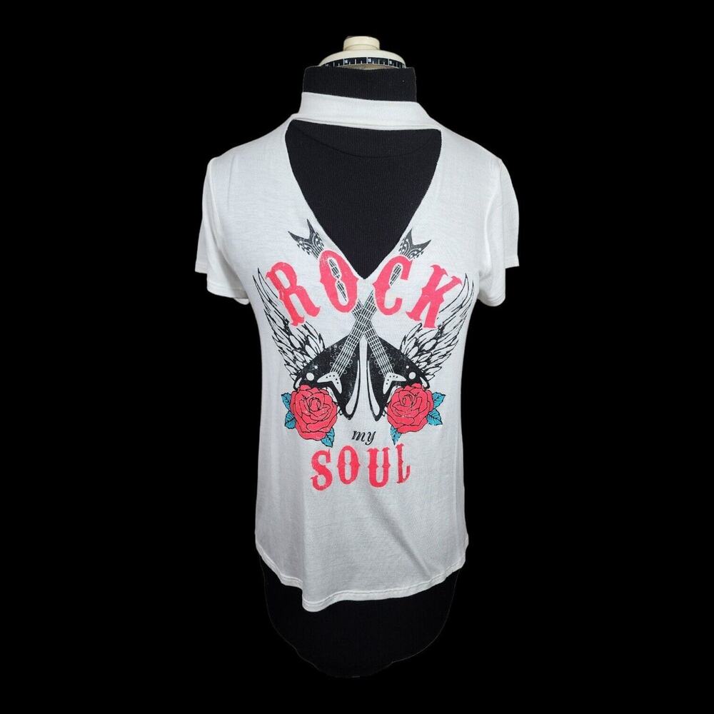 G Mini White Rock My Soul  Coker Cutout T-shirt Sz S Top Lightweight Rayon